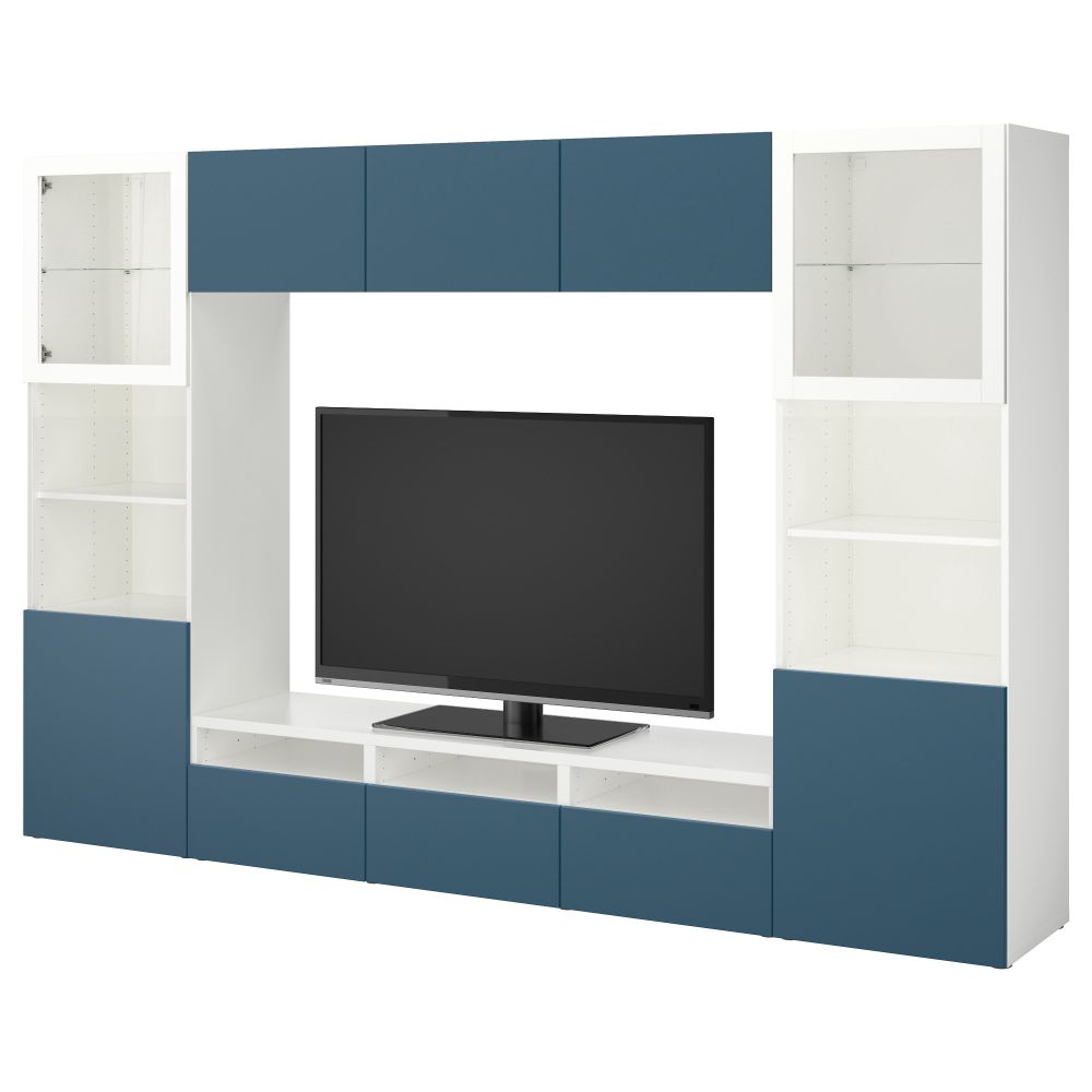 Шкаф для ТВ, комбинированный, стекляные дверцы БЕСТО, белый Вальвикен, темно-синий прозрачное стекло (300x40x192 см) - фото 1