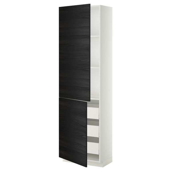 Высокий шкаф + полки, 3 ящика, 2 дверцы МЕТОД / МАКСИМЕРА, белый, Тингсрид черный - фото 1
