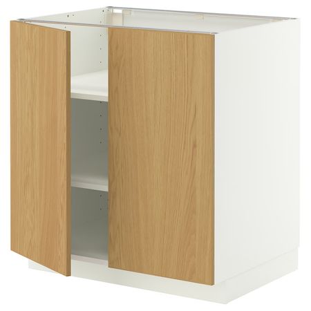 METOD Напольный шкаф с полками/2дверцами - белый/Sinarp дубовый шпон 80x60 см