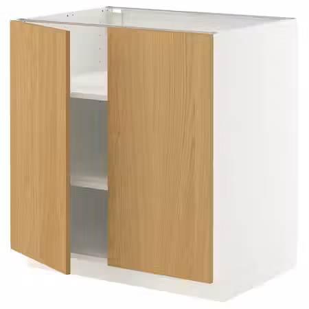 METOD Напольный шкаф с полками/2дверцами - белый/Sinarp дубовый шпон 80x60 см