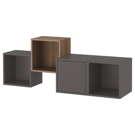 Комбинация настенных шкафов, темно-серый, грецкий орех, 140x35x53 см IKEA EKET ЭКЕТ 295.702.93