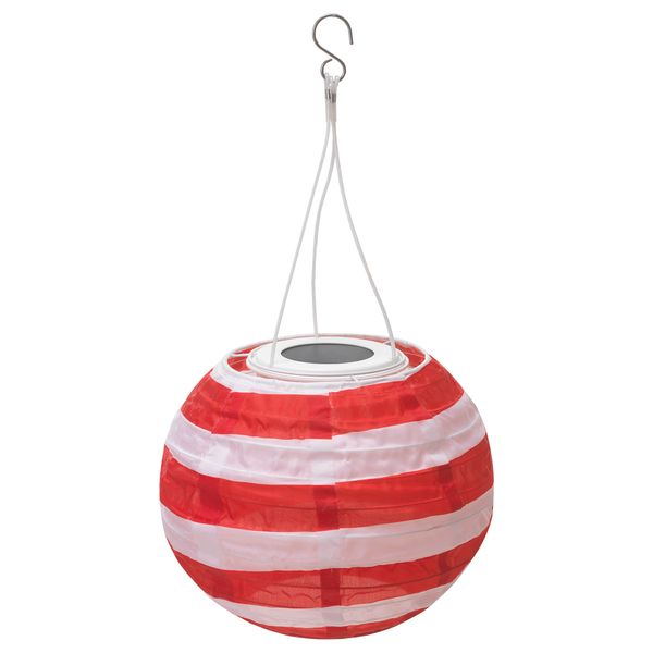 Подвесная светодиодная лампа СОЛВИДЕН, для сада шаровидный, в полоску красный (22 см) - фото 1