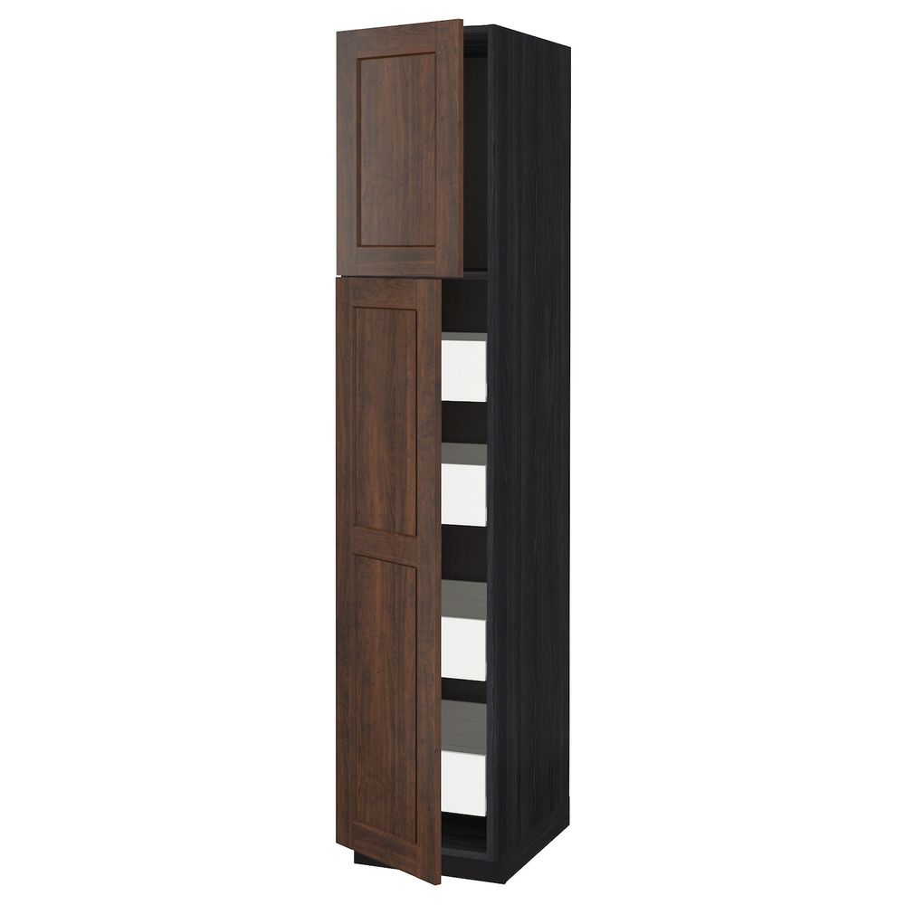 Высокий шкаф/2дверцы/4ящика, черный/Эдсерум коричневый 40x60x200 см IKEA МЕТОД / ФОРВАРА 393.832.53 - схема-чертеж с размерами