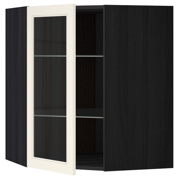 Угловой навесной шкаф с полками, стекляными дверцами МЕТОД, черный, Хитарп белый с оттенком - схема-чертеж с размерами