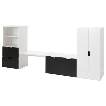 Комбинация для хранения со скамьей СТУВА, белый, черный (300x50x128 см)