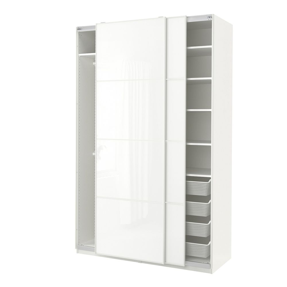 Гардероб, комбинация, белый/белое стекло 150x60x236 см IKEA PAX ПАКС / FÄRVIK ФЭРВИК 494.802.58 - схема-чертеж с размерами