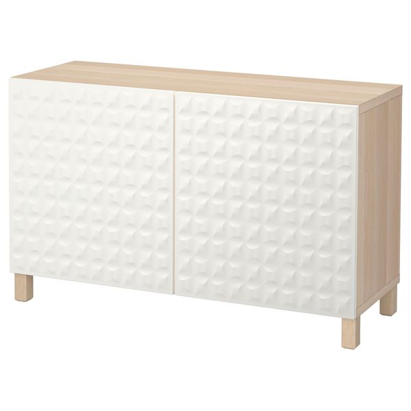 Комбинация для хранения с дверцами БЕСТО, под беленый дуб, Дьюпвикен белый (120x40x74 см) - фото 1