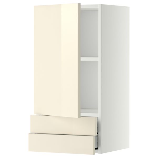 Навесной шкаф с дверцей, 2 ящика МЕТОД / МАКСИМЕРА, белый, Рингульт кремовый - фото 1