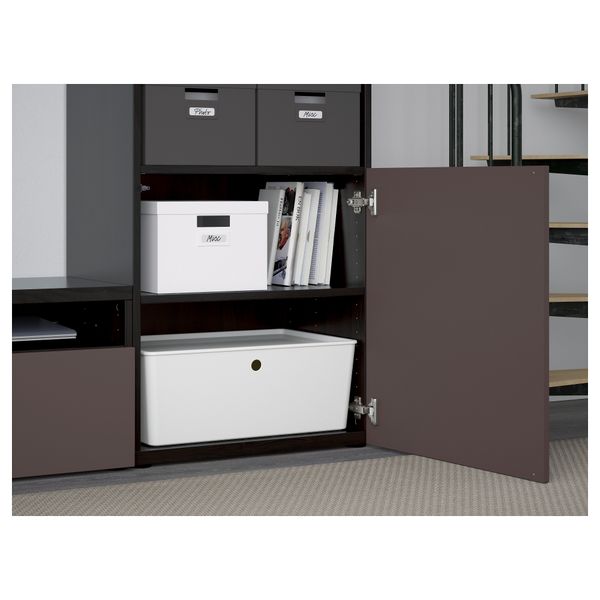 Шкаф для ТВ, комбинированный, стекляные дверцы БЕСТО, черно-коричневый, Вальвикен темно-коричневый, прозрачное стекло - фото 3