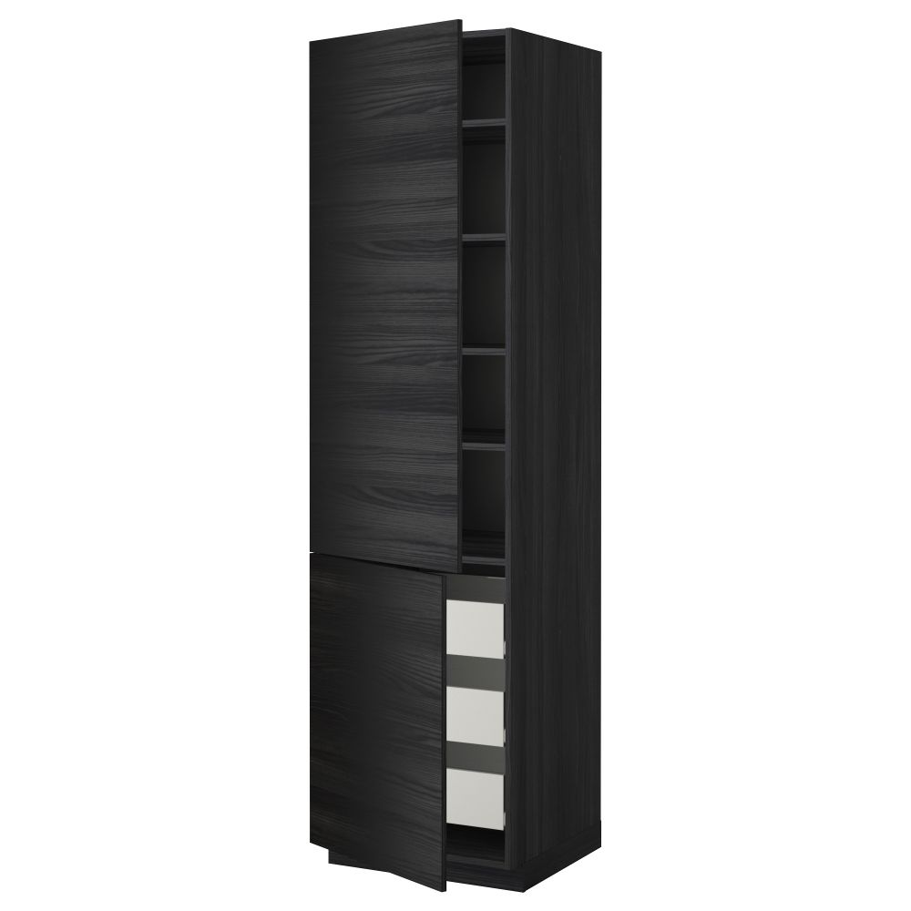 Высокий шкаф + полки, 3 ящика, 2 дверцы МЕТОД / ФОРВАРА, черный, Тингсрид черный - фото 1