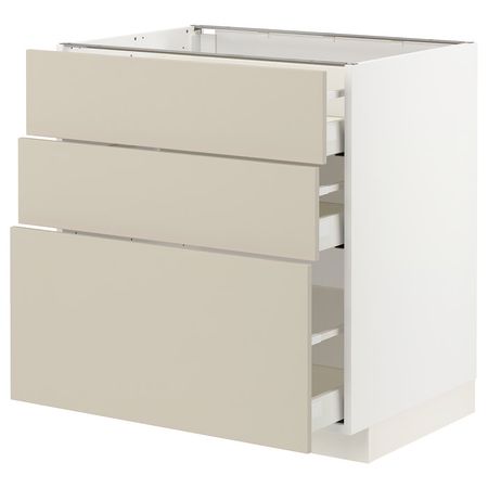 METOD / MAXIMERA Напольный шкаф с 3 ящиками - белый/Havstorp бежевый 80x60 см