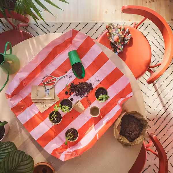 DOFTRIPS Коврик для посадки растений - в полоску розовый/ярко-красный - схема-чертеж с размерами