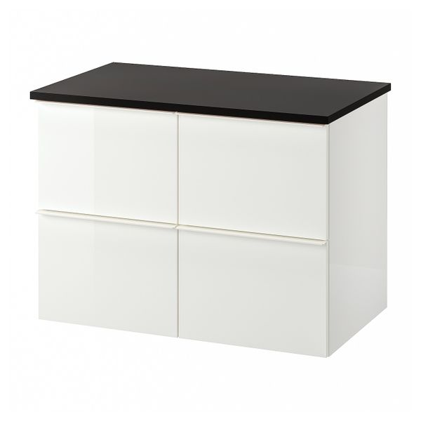 Шкаф для раковины с 4 ящ, глянцевый белый/антрацит 82x49x60 см IKEA GODMORGON ГОДМОРГОН / TOLKEN ТОЛКЕН 094.782.62 - фото 1