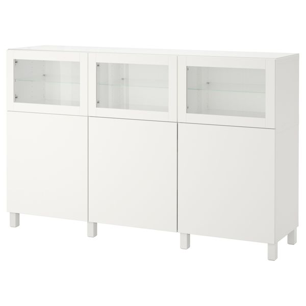 Комбинация для хранения с дверцами БЕСТО, белый Лаппвикен, Синдвик белый прозрачное стекло (180x40x112 см) - фото 1