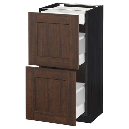 Напольный шкаф/2фасада/3ящика, черный/Эдсерум коричневый 40x37 см IKEA МЕТОД / МАКСИМЕРА 392.366.91