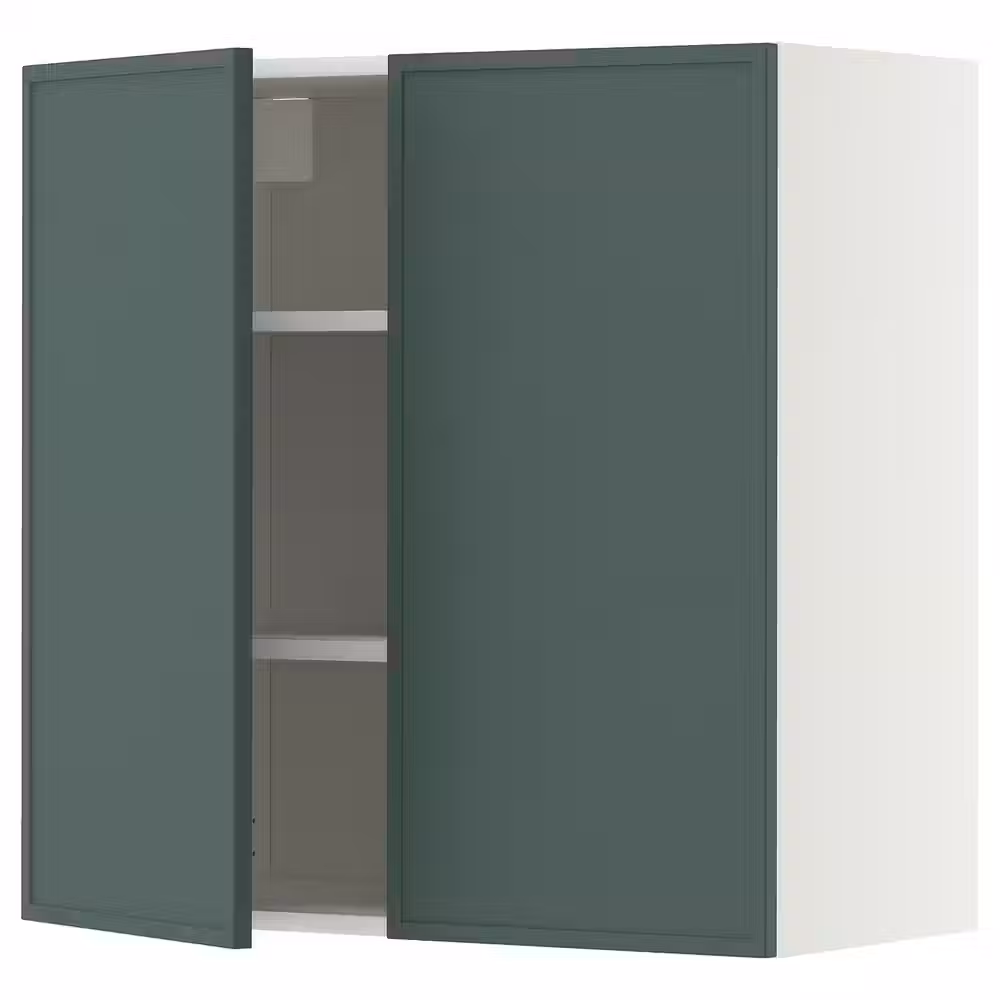 METOD Навесной шкаф с полками/2дверцы - белый/Aspudden темный серо-зеленый 80x80 см - фото 1