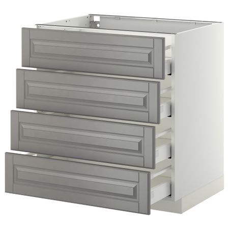 Напольный шкаф 4 фронтальных панели, 4 ящика МЕТОД / МАКСИМЕРА, белый, Будбин серый