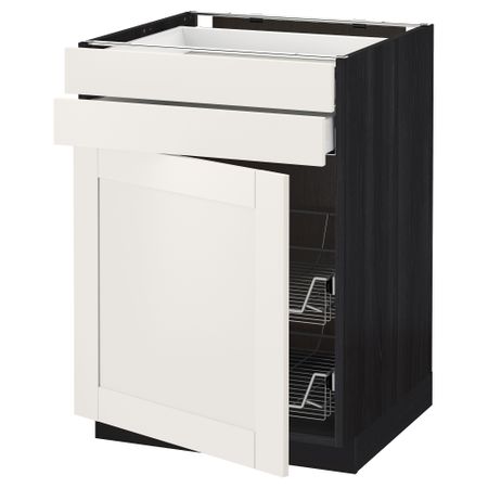 Напольный шкаф, дверца, 2 ящика, проволочных корзин МЕТОД / МАКСИМЕРА, черный, Сэведаль белый