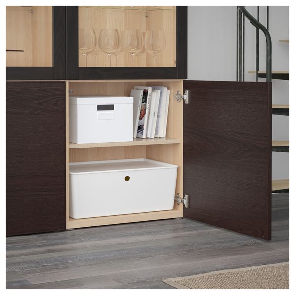 Комбинация для хранения со стеклянными дверцами БЕСТО, под беленый дуб, Инвикен черно-коричневый прозрачное стекло (120x40x192 - схема-чертеж с размерами