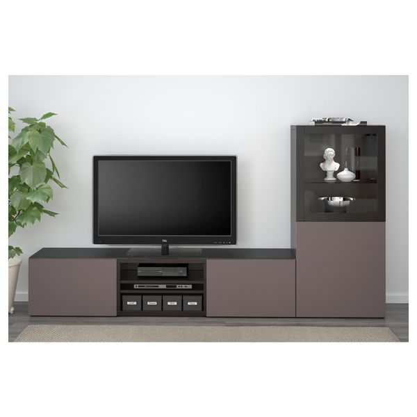 Шкаф для ТВ, комбинированный, стекляные дверцы БЕСТО, черно-коричневый, Вальвикен темно-коричневый, прозрачное стекло - схема-чертеж с размерами