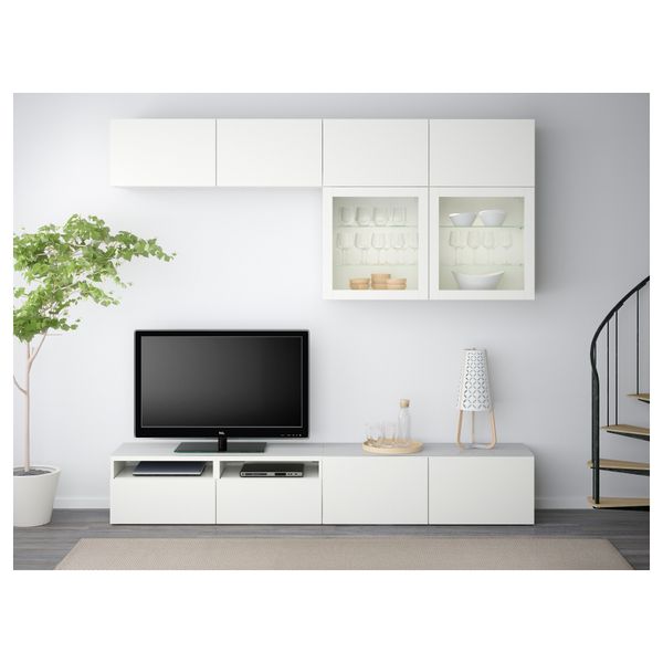 Шкаф для ТВ, комбинированный, стекляные дверцы БЕСТО, Лаппвикен, Синдвик белый прозрачное стекло (240x40x230 см) - фото 2