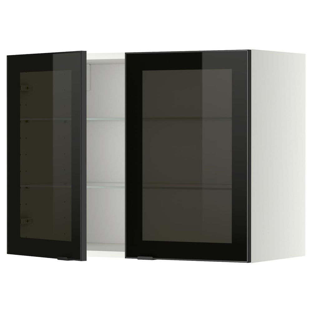 Навесной шкаф с полками, 2 стекло дв, белый/Ютис дымчатое стекло 80x60 см IKEA METOD МЕТОД 493.304.24 - фото 1