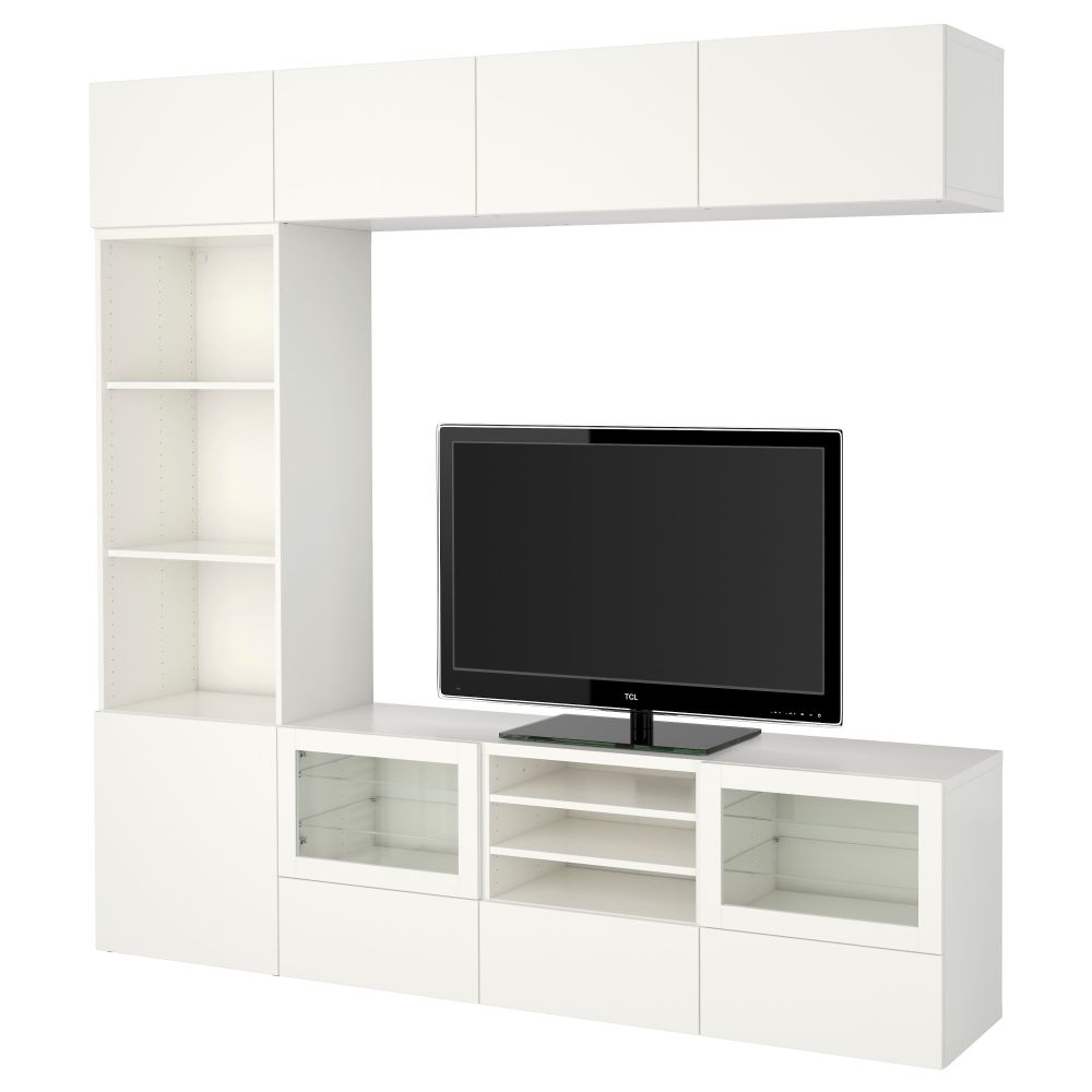 Шкаф для ТВ, комбинированный, стекляные дверцы БЕСТО, Лаппвикен, Синдвик белый прозрачное стекло (240x40x230 см) - фото 1