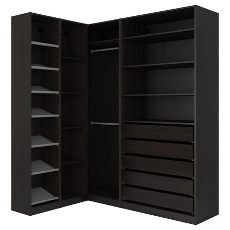 Гардероб угловой, черно-коричневый 160/188x236 см IKEA PAX ПАКС 992.180.19