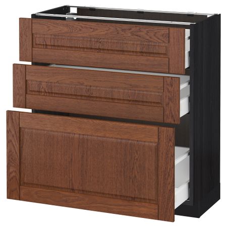 Напольный шкаф с 3 ящиками МЕТОД / МАКСИМЕРА, черный, Филипстад коричневый