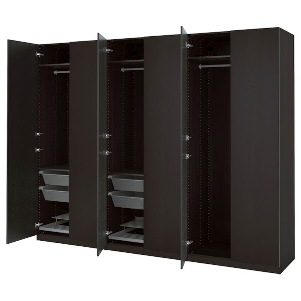 Гардероб, черно-коричневый, Форсанд под мореный ясень, черно-коричневый, 300x60x236 см IKEA ПАКС 392.860.68 - фото 1