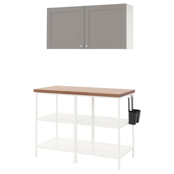 Комбинация для хранения, 123x63.5x207 см, белый, серый каркас IKEA BEGIVENHET БЕГИВЕНХЕТ 994.855.50 - фото 1