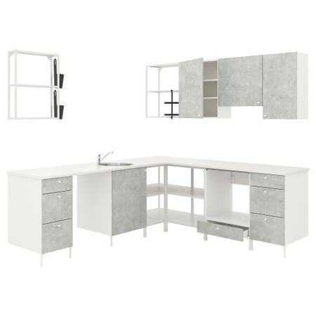 Угловая кухня, белый, под бетон IKEA BEGIVENHET БЕГИВЕНХЕТ 493.380.24