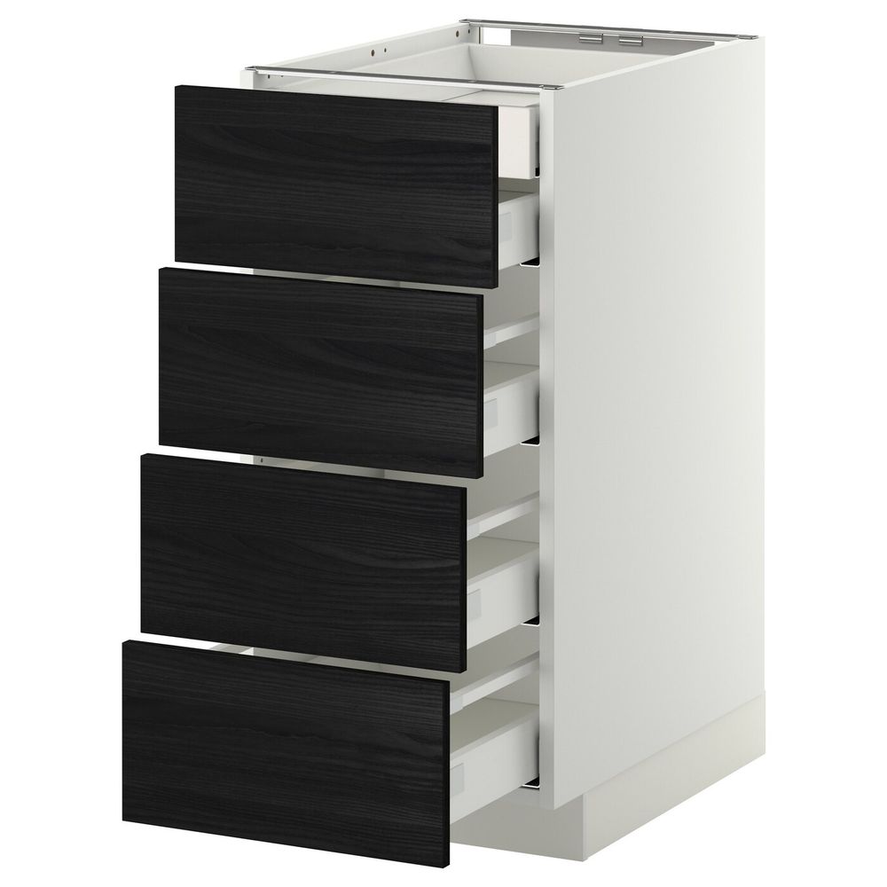 Напольный шкаф 4 фронтальных, 2 низких, 3 средних ящ, белый, Тингсрид черный 40x60 см IKEA МЕТОД / МАКСИМЕРА 192.343.39 - фото 1