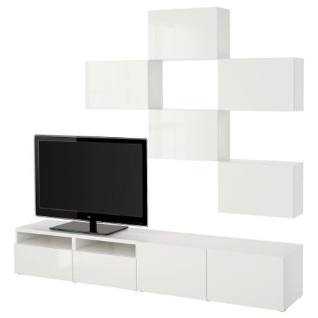 Шкаф для ТВ, комбинация БЕСТО, белый, Сельсвикен глянцевый/белый (240x20/40x204 см)