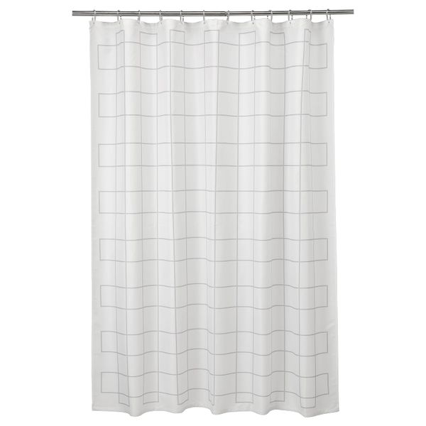 Штора для ванной, белый, серый 180x200 см IKEA RÄLLSJÖN РЭЛЛЬШЁН 204.701.32 - фото 1