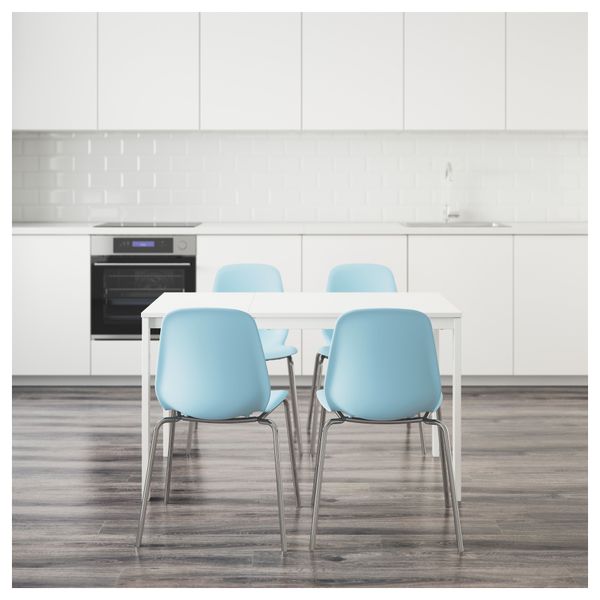 Стол и 4 стула ВАНГСТА / ЛЕЙФ-АРНЕ, белый, голубой (120/180 см) - фото 3