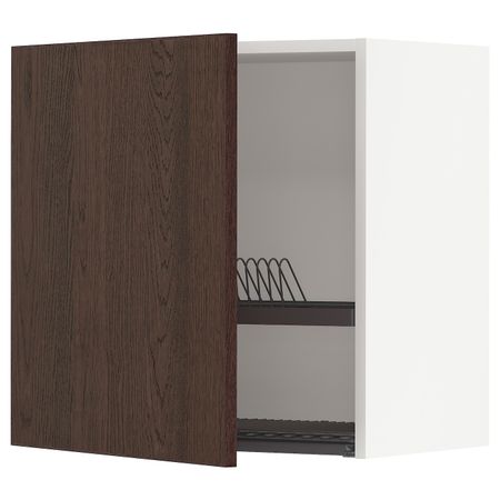 Навесной шкаф с сушилкой, белый/Синарп коричневый 60x60 см IKEA METOD МЕТОД 194.047.27