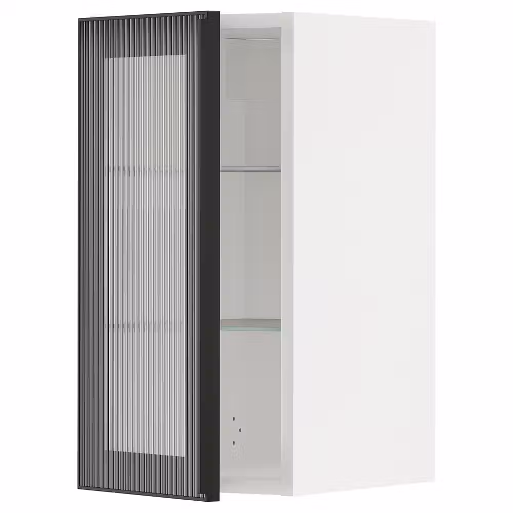 METOD Навесной шкаф/полки/стеклян дверца - белый/Hejsta антрацитовое рифленое стекло 30x60 см - фото 1