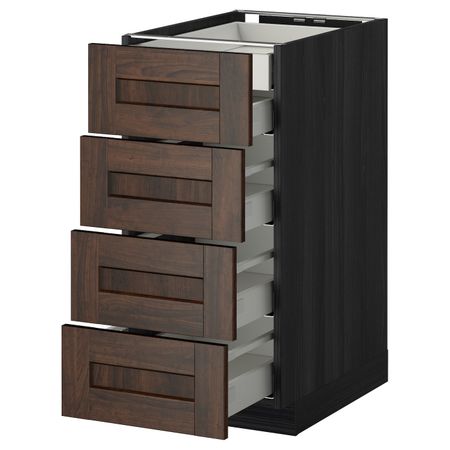 Напольный шкаф 4 фронтальных, 2 низких, 3 средних ящ, черный/Эдсерум коричневый 40x60 см IKEA МЕТОД / МАКСИМЕРА 592.346.67