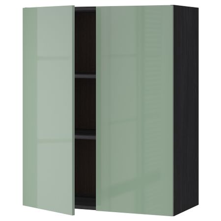 Навесной шкаф с полками, 2 дверцы МЕТОД, черный, Калларп светло-зеленый