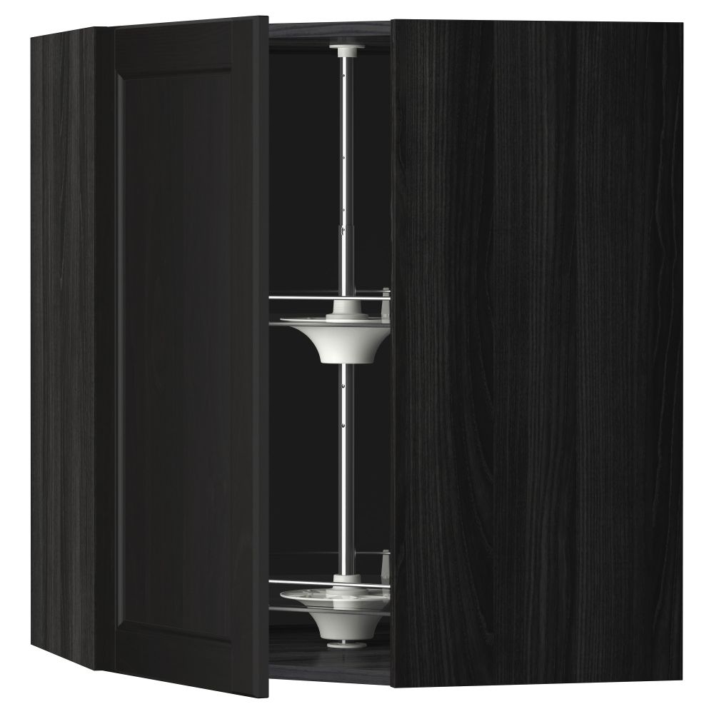 Угловой навесной шкаф с вращающейся секцией МЕТОД, черный, Лаксарби черно-коричневый - схема-чертеж с размерами