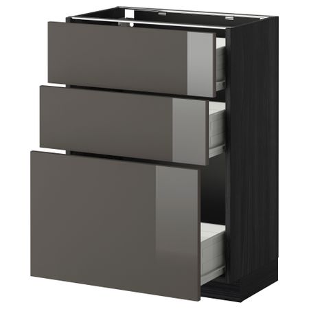 Напольный шкаф с 3 ящиками МЕТОД / ФОРВАРА, черный, Рингульт серый