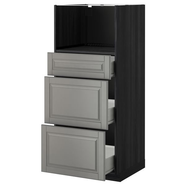 Высокий шкаф для СВЧ с 3 ящиками МЕТОД / ФОРВАРА, черный, Будбин серый (60x60x140 см) - фото 1