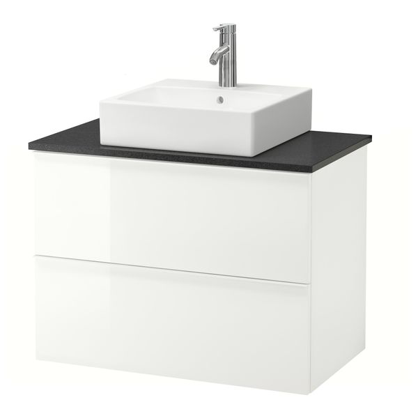 Шк п-раковину/столешн45x45/раковина ГОДМОРГОН/АЛДЕРН / ТОРНВИКЕН, глянцевый белый, черный (82x49x72 см) - схема-чертеж с размерами