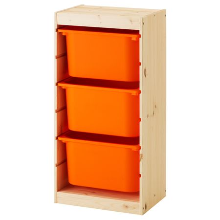 Комбинация для/хранения+контейнеры, светлая беленая сосна, оранжевый 44x30x91 см IKEA ТРУФАСТ 592.223.77
