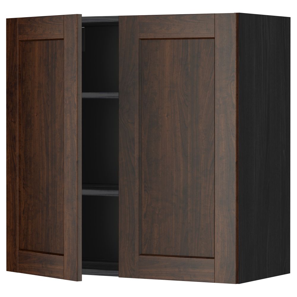 Навесной шкаф с полками, 2 дверцы МЕТОД, черный, Эдсерум коричневый - схема-чертеж с размерами