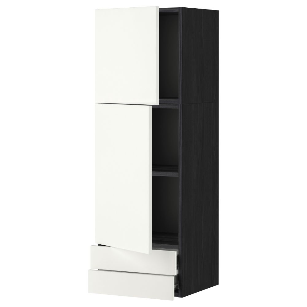 Навесной шкаф, 2 дверцы, 2 ящика МЕТОД / ФОРВАРА, черный, Хэггеби белый - фото 1