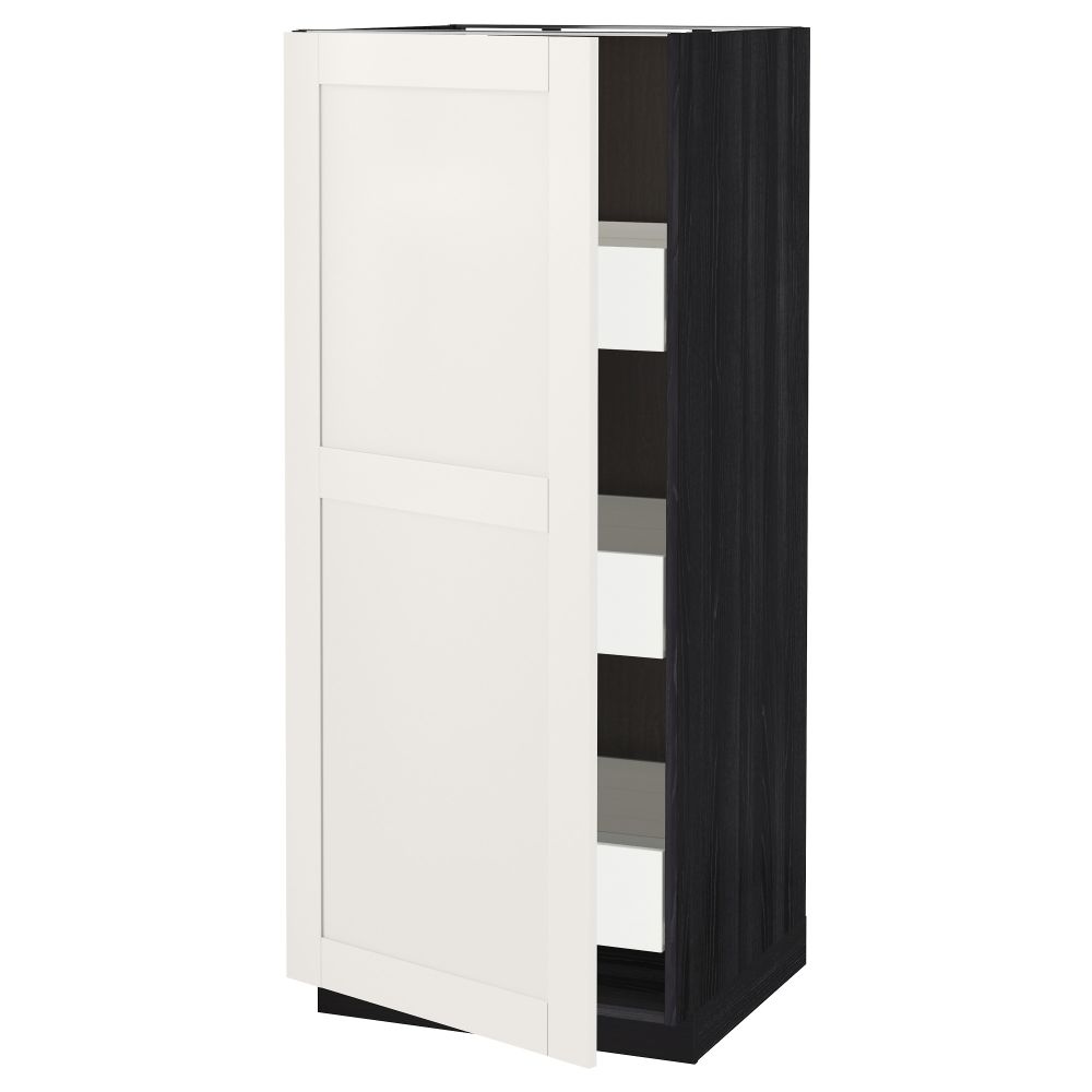 Высокий шкаф с ящиками МЕТОД / ФОРВАРА, черный, Сэведаль белый (60x60x140 см) - схема-чертеж с размерами