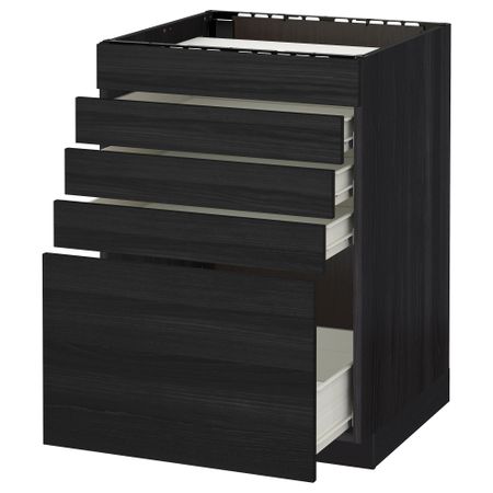 Напольный шкаф для варочной панели, 5 фасадов, 4 ящиков МЕТОД / ФОРВАРА, черный, Тингсрид черный