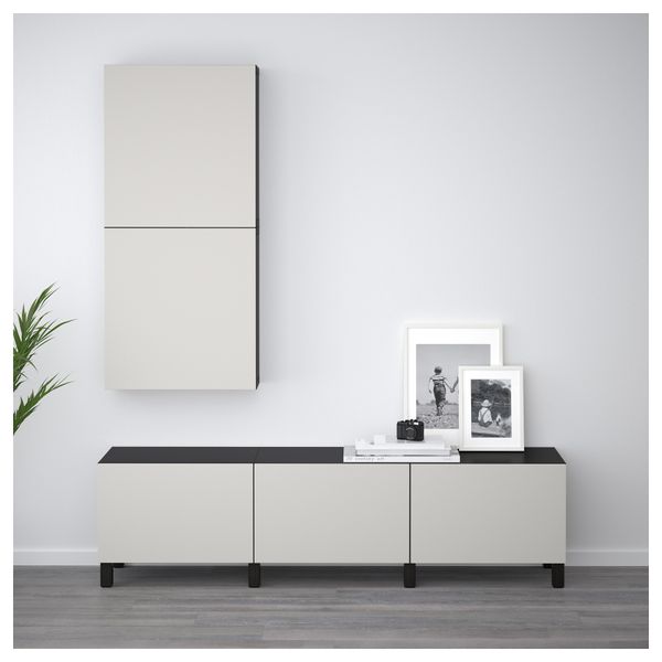 Комбинация для хранения с ящиками БЕСТО, черно-коричневый, Лаппвикен светло-серый (180x40x48 см) - фото 2